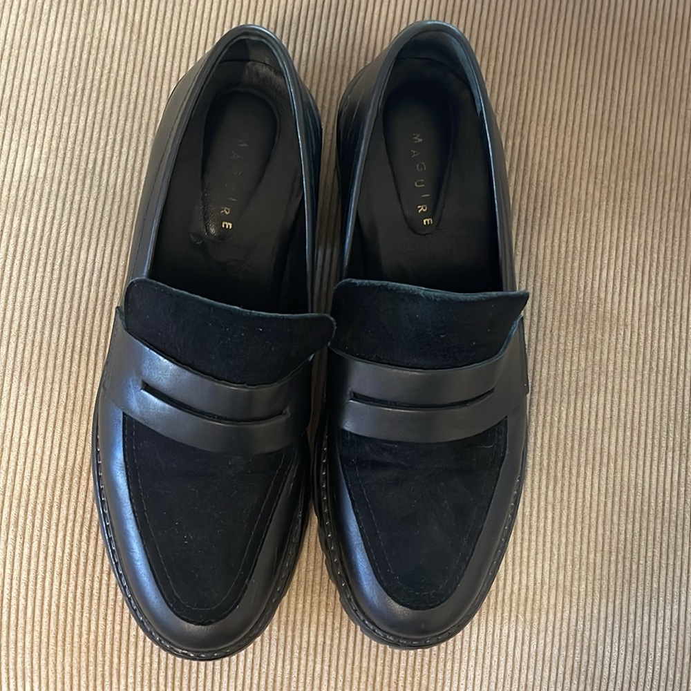 Women’s Black Loafers / Leather & Suede Penny Loafers by Maguire - Picture 5 of 8